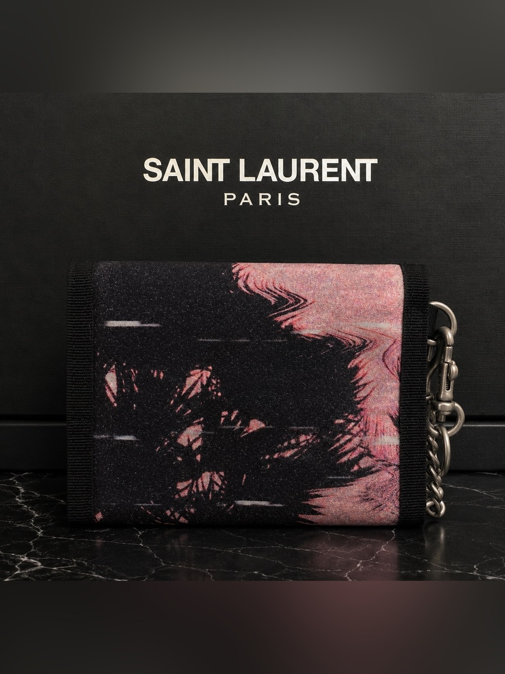 🩷♥️🖤 Saint Laurent Palm Tree Nylon Chain Trifold Wallet MultiColor🖤♥️🩷 - Picture 2 of 7